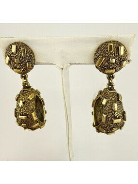 Vintage Tortolani Earrings Bold Brutalist Drop Dangle Modernist Big CLIP ON 2"